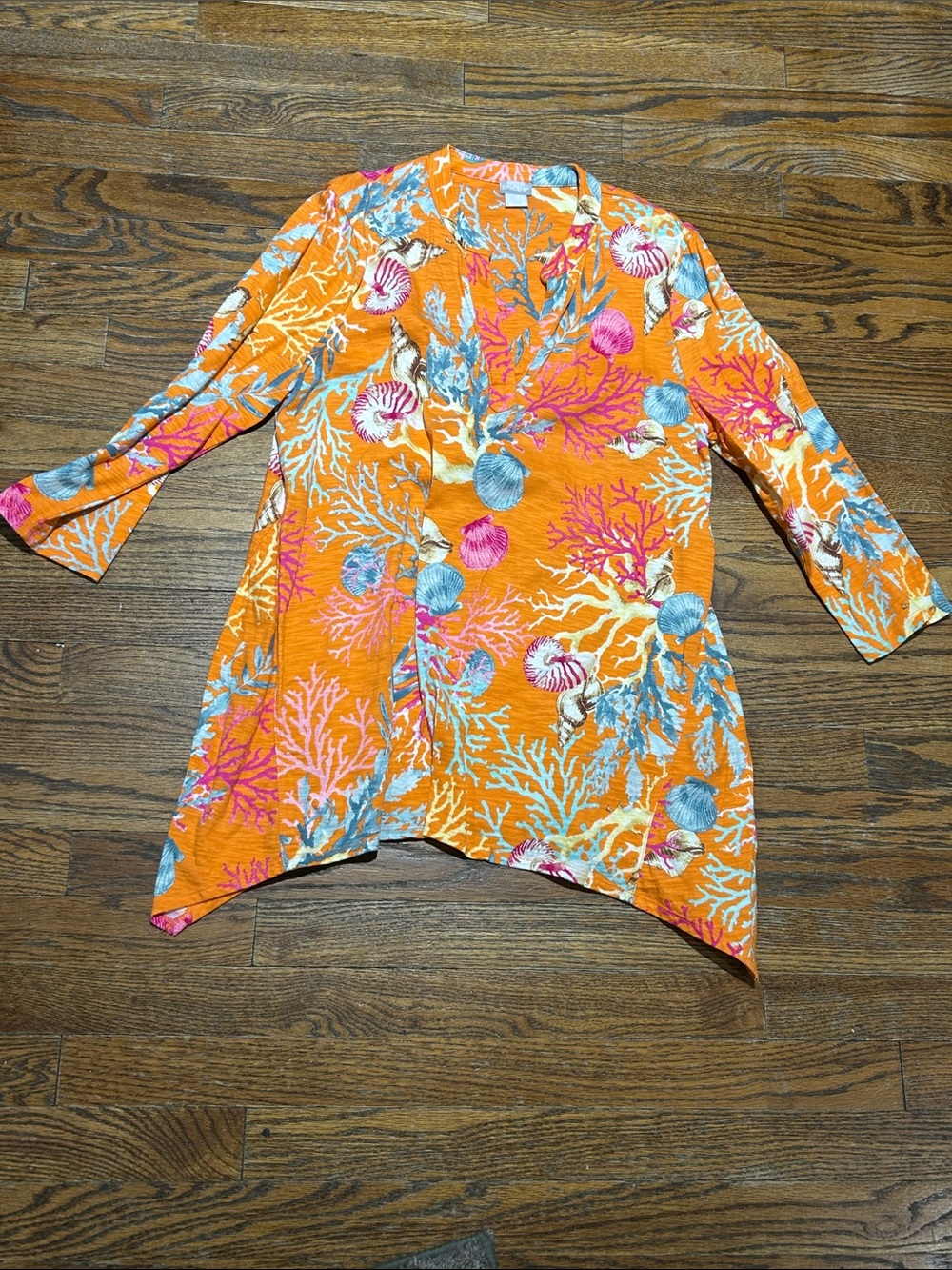 Chico's Orange Coral & Shell Print Tunic